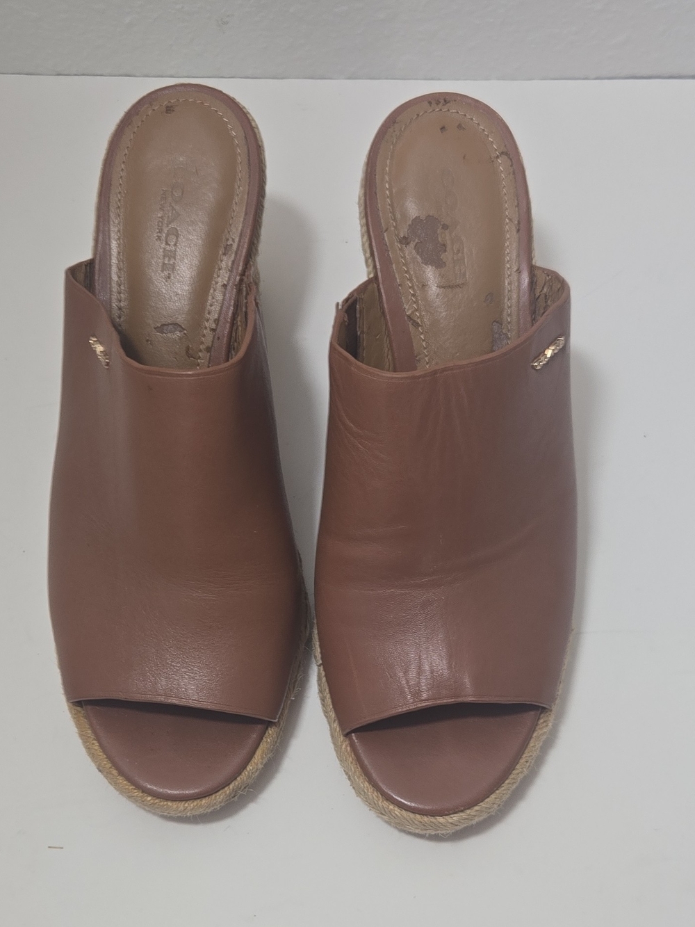 Coach Brown Leather Open-Toe Espadrille Mules